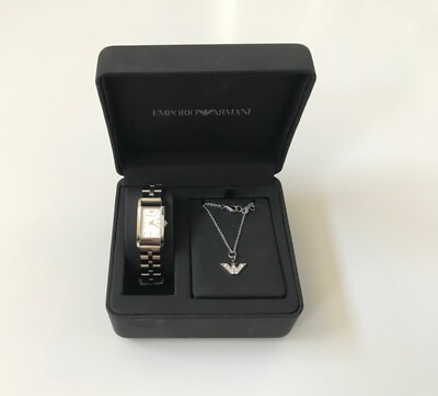 NEW GIFT SET OF EMPORIO ARMANI SILVER S/STEEL WATCH+CRYSTAL