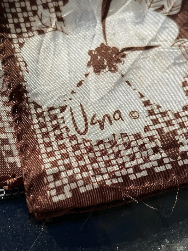 BUFANDA DE COLECCIÓN AÑOS 60 VERA NEUMANN flores marrón blanco 100 % acetato 44”x14,25” Japón Foto 3 de 4