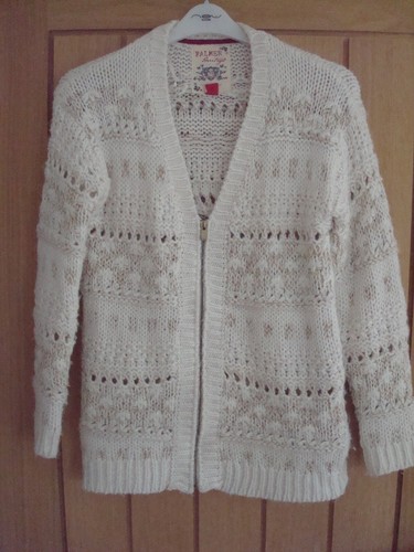 Ladies Cream & Gold Cable Knit Zip Front Cardigan - Size S (see details)
