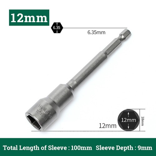 100mm Length Hex Nut Driver 5mm-19mm Metric Socket Impact Drill Bits 1/4" Shank - Picture 16 of 26