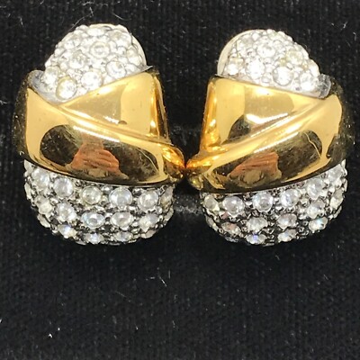 Vintage  HIGH END Stunning   Gold plated with Pave Crystals    Clip-on Earrings