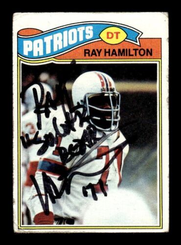 RAY ""ZUCKERBÄR"" HAMILTON SIGNIERT 1977 TOPPS FUSSBALL #334 PATRIOTS AUF KARTE AUTO