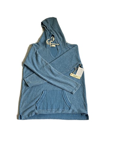 Ocean Drive Women's Size S Hooded Sweatshirt Blue Tie Neck Pockets - 第 1/7 張圖片