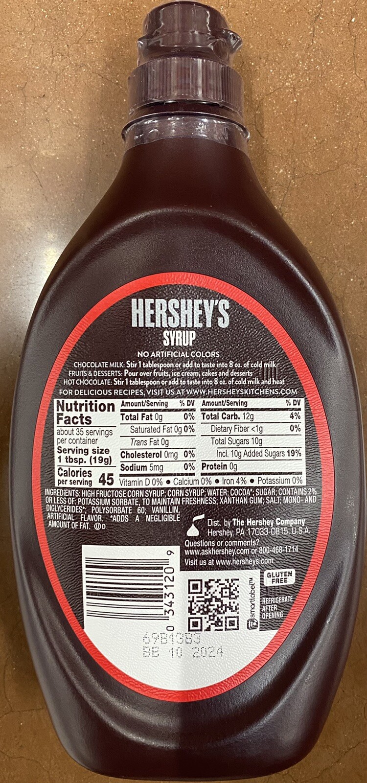 10x Hershey's Genuine Chocolate Syrup 24 Oz Bottle - FATE FREE 240 Oz - 10 PACK