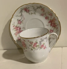Hutschenreuther Demitasse Cup & Saucer Pink Floral Garlands w/Gold Vintage