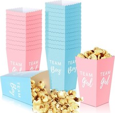 50 Pack Gender Reveal Paper Popcorn Boxes Blue Pink Decorative Dinnerware Mini