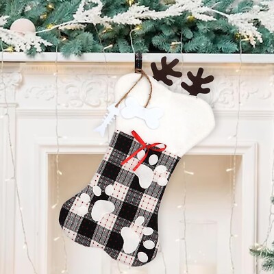 Hying Large Christmas Stockings Xmas Elk Stockings with Dog Paw Bones Winter ...