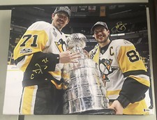 Sidney Crosby & Evgeni Malkin Autograph Signed Canvas 16x20 Beckett COA Pens #3