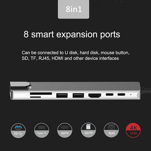 8 in 1 For MacBook Pro Air Multiport USB-C HUB to 4K HDMI USB 3.0 Aux Adapter - Afbeelding 5 van 11