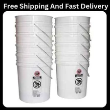 5 Gallon Plastic Bucket Heavy Duty White Paint Pail Storage Buckets 10-Pack New