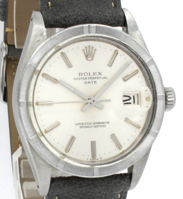 Mens VINTAGE Rolex Oyster Perpetual Date Stainless Steel Silver Dial 34mm Watch