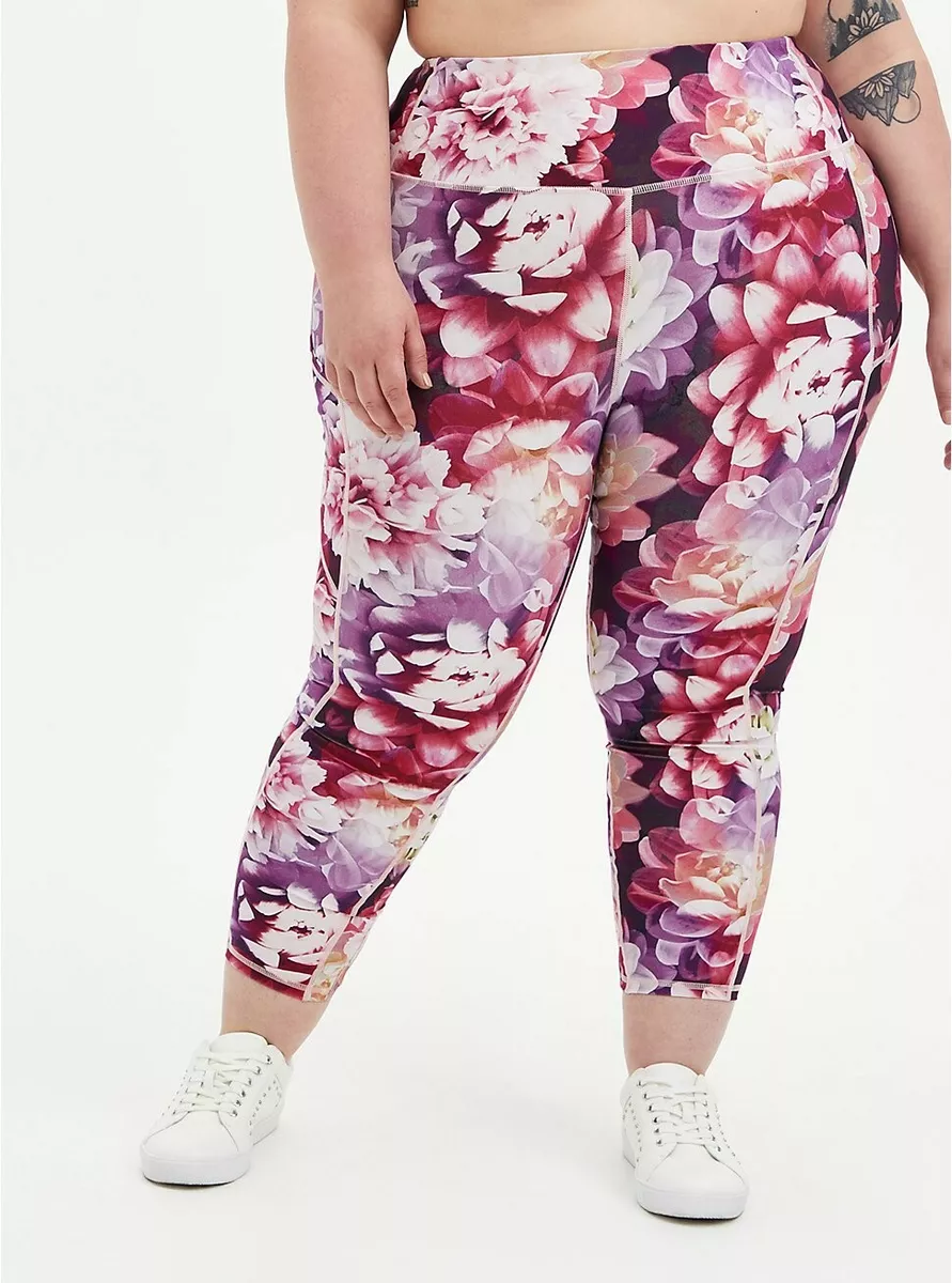 Torrid Purple Floral Active Wicking High Waist Crop Leggings w Pockets NWT New 1