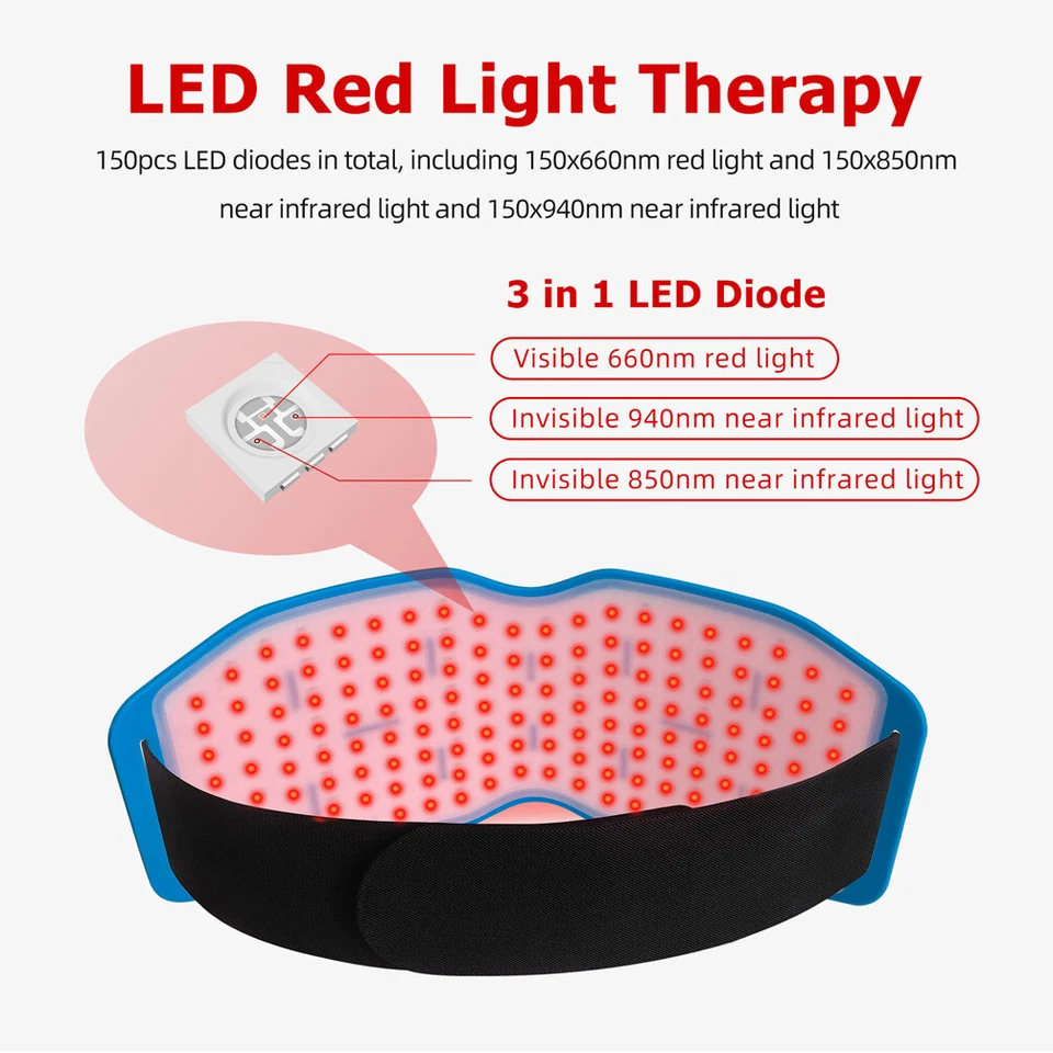 650nm Red & 850nm 940nm Near Infrared Light Therapy Waist Wrap Belt Pain Relief - Image 3 of 4