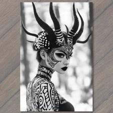Art Print  Woman Body Paint Horns Tribal Gothic Fantasy Nature Mystical Forest A