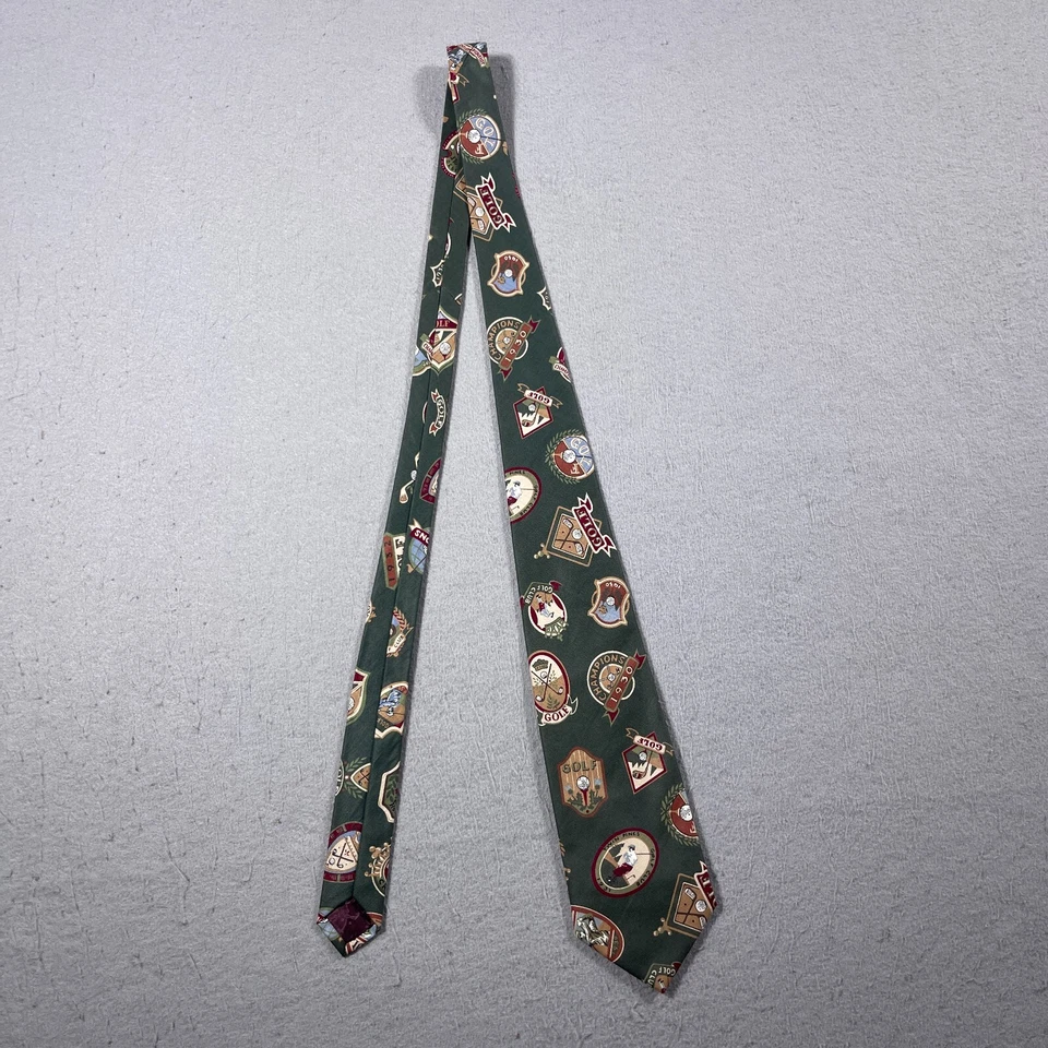 Corbata de Colección Surrey Hombres Verde Estampado de Club de Golf Corbata Medallón Algodón EE. UU. 58" NUEVA Foto 2 de 4