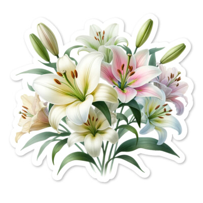 Lily, Lilies  Bouquet Vinyl Sticker, Water Resistant, Water Bottle, Scrapbooking