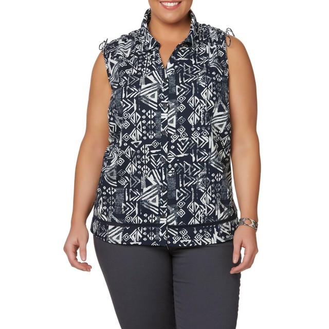 Ladies Plus Camp Shirt Navy Size 2XL Sleeveless Erika eBay