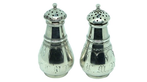 Perles by Christofle Sterling Silver Glass Salt Pepper Shaker Set