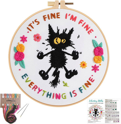 Cute Cat Embroidery Kits for Beginners,Adults Starter Cross Stitch Kit with Funn