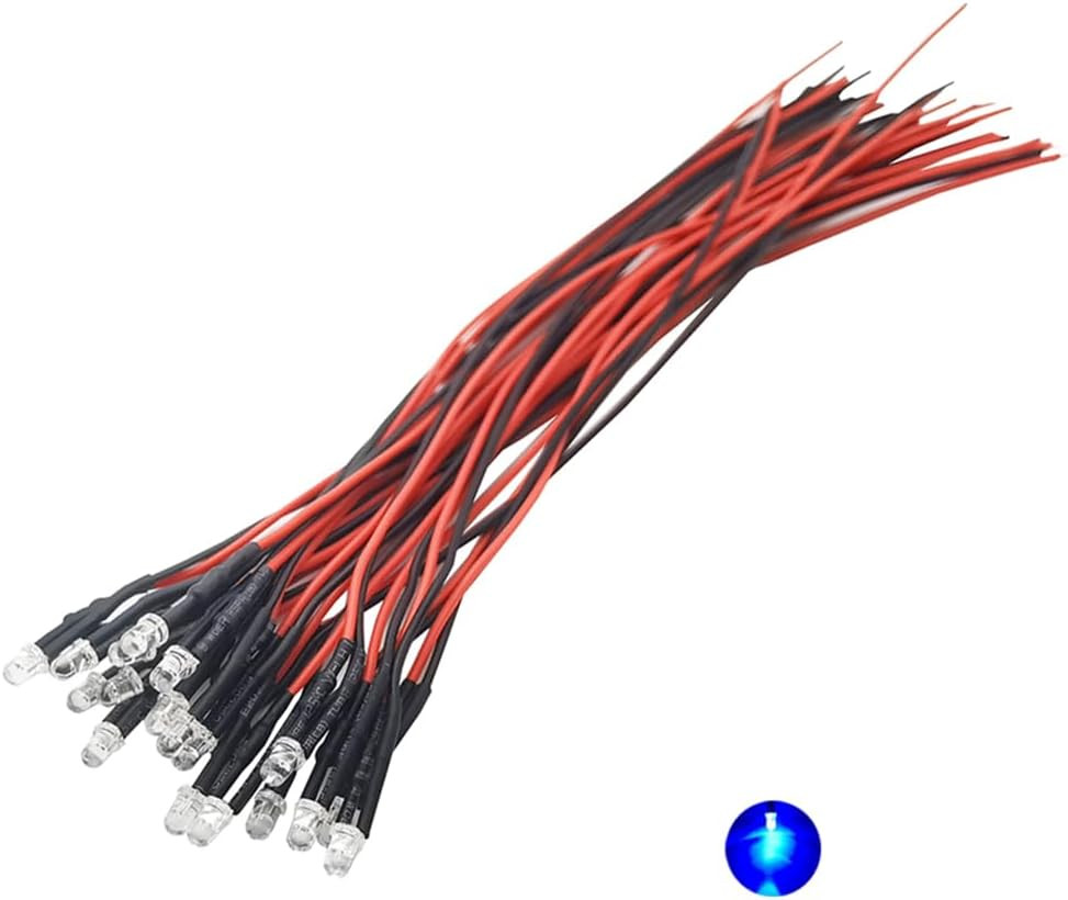 20Pcs 12 Volt 3Mm Pre Wired Blue Blinking LED Lights Emitting Diodes 1.5Hz