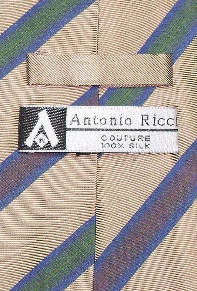 Corbata de cuello 100 % seda marrón topo diseño rayas verdes para hombre Foto 2 de 2