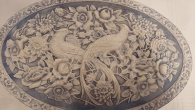 Incolay Stone Oval Jewelry Box with Birds Of Paradise Phoenix Blue