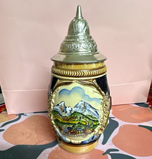 Original King Bierkrug mit Zinndeckel, Berchtesgaden Alpenmotiv