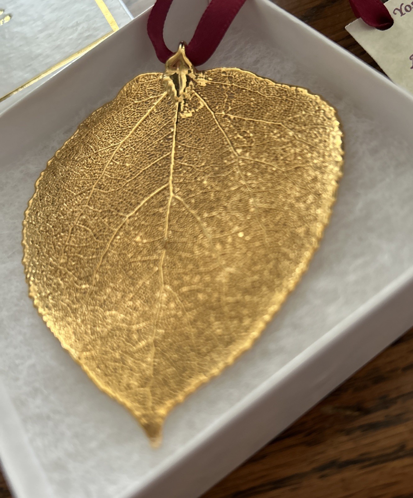 Vintage 1994 Real Aspen Leaf Dipped 18K Gold Pend… - image 4