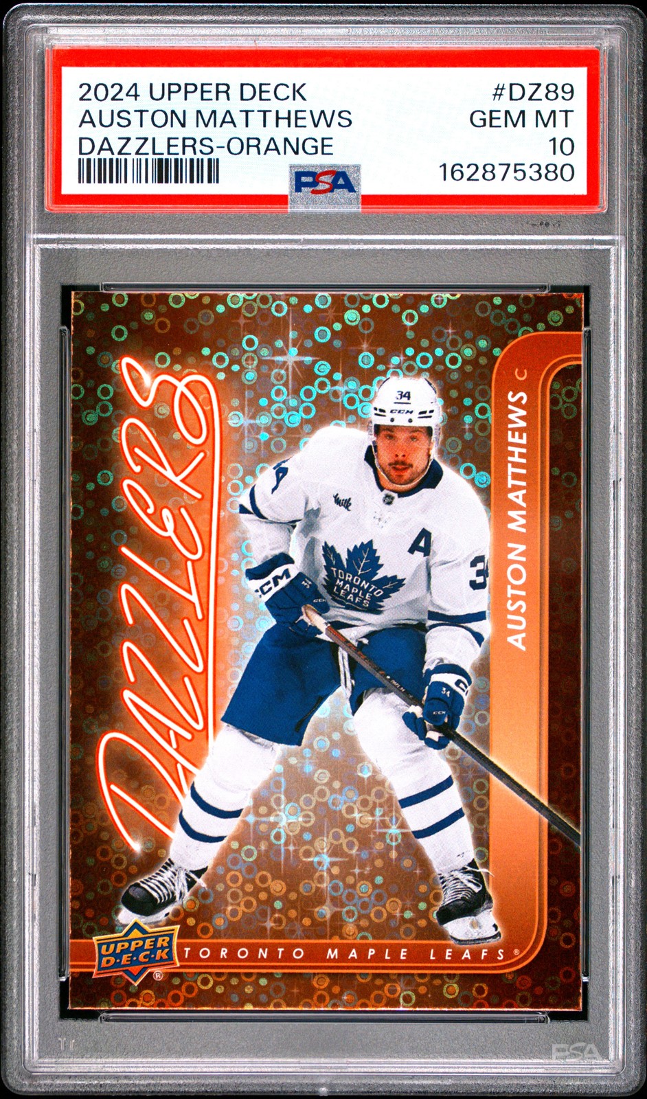 2024 UD DAZZLERS ORANGE #DZ89 AUSTON MATTHEWS ROOKIE RC PSA 10