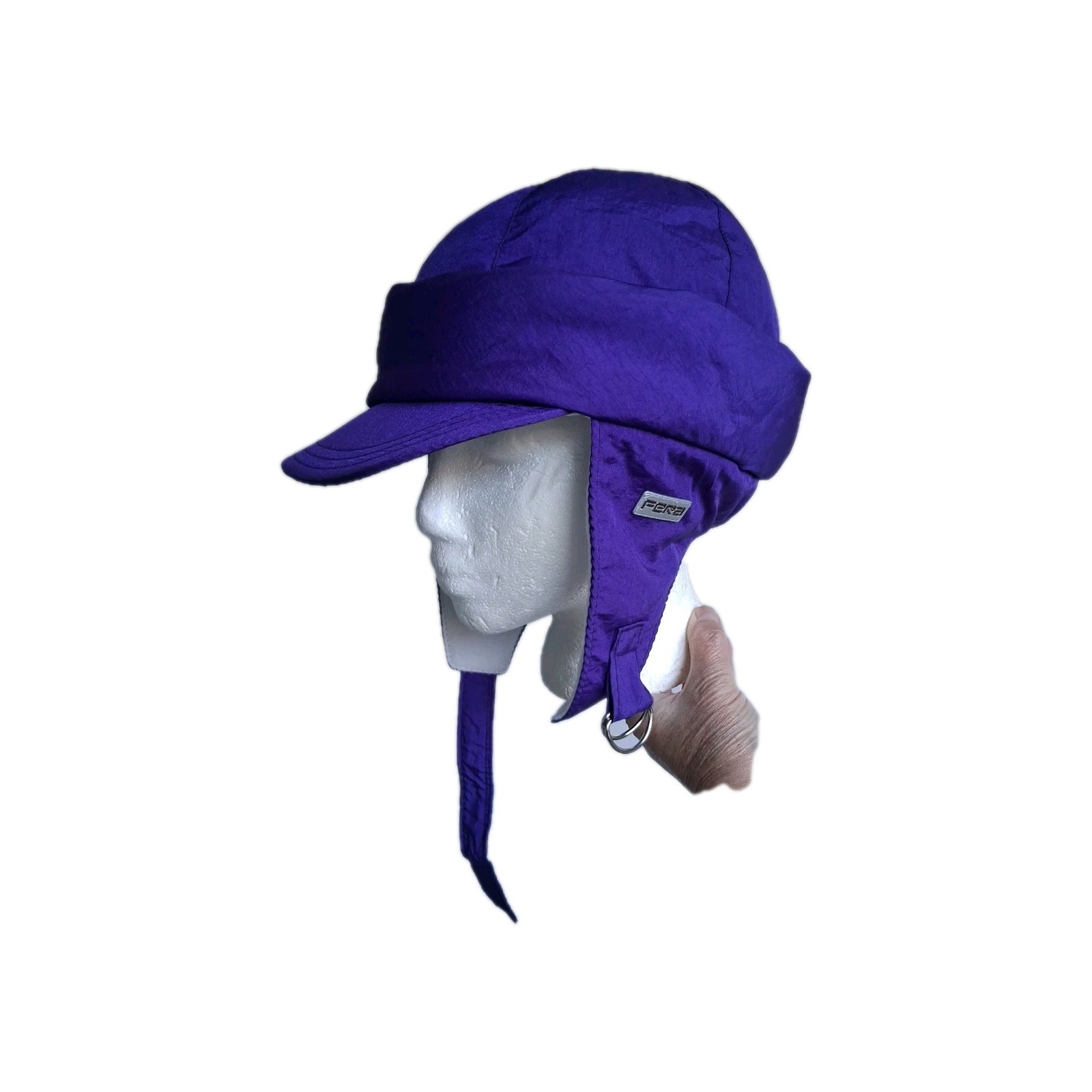 Fera Skiwear O/S PurpleViolet Winter Hat Ear Flaps Nylon Cotton Fleece Lined 25"