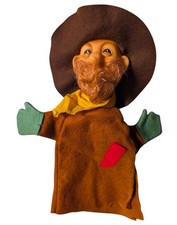 VINTAGE STEIFF COWBOY RUSTLER RUBBER FACE WOOL HAND PUPPET GERMANY