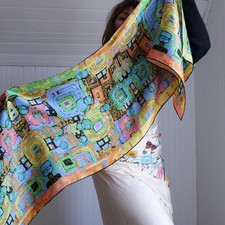 Fun geometric print long silk scarf