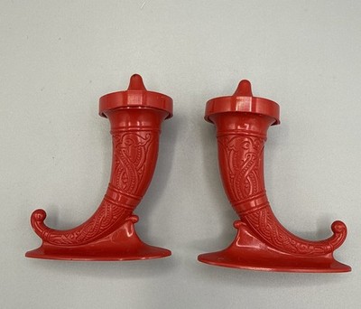 Vintage 1950's RED Cornucopia Viking Horn of Plenty Salt & Pepper set Plastic 