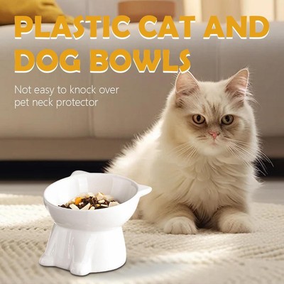 Plastic cat bowls and dog bowls Food Bowl Tilted Pet Feeder Dishes、 W7J1