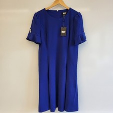 DKNY Blue Sheath Dress with Puff Short Sleeves Size 12