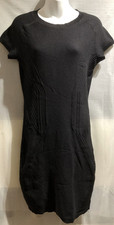 H&M WOMENS BLACK SHORT SLEEVE KNITTED STRETCHY SUMMER DRESS SIZE M 10/12 (WD284)