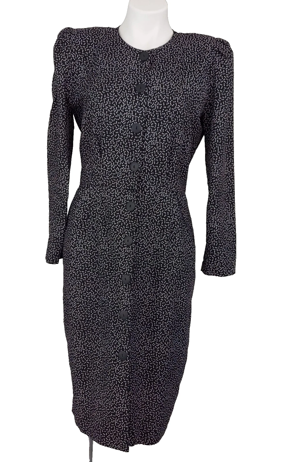 Vintage 80s P.J. Klein Petites Polka Dot Dress Black White USA Tag Size 9/10