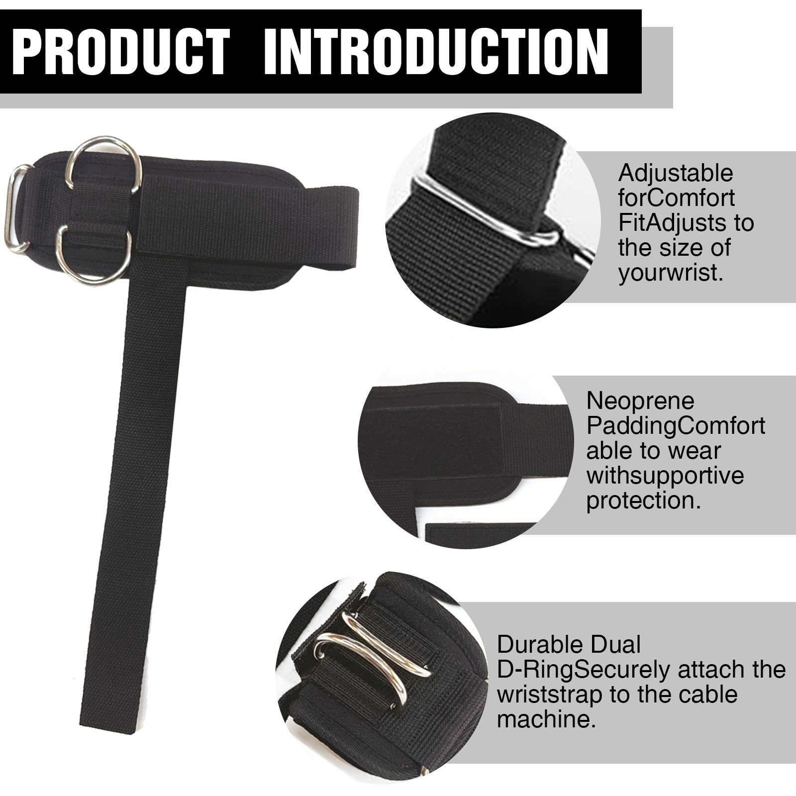 Weight Lifting Straps with D Rings, Wrist Support Weightlifting Grips, Black