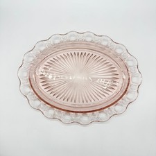 Vintage Pink Depression Glass Old Colony Oval Platter With Lace Edge & Sunburst