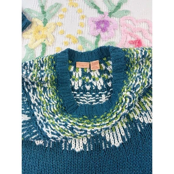 Suéter de malha Northcrest clássico verde-azulado branco ilha justa tamanho G - Imagem 4 de 4