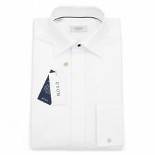 Eton French Cuff White Signature Twill Tuxedo Shirt 39 15.5 Contemporary