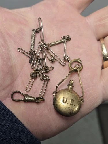 Vintage G.A.R Civil War Soldier Gettysburg Reunion Souvenir Canteen GF Watch Fob