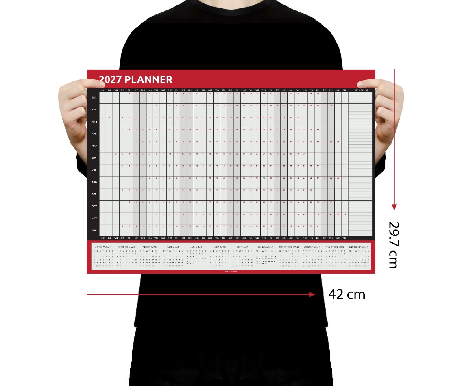 2027 A3 Size Full Year Wall Planner Calendar Home Office Work JAN - DEC