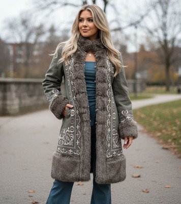 Unique Vintage 90s Y2K Embroidered Afghan Coat Penny Lane 10 Faux Fur Hippie