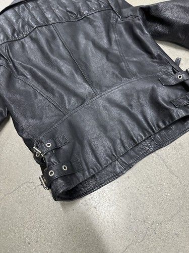 Zara women's Black Goat Skin leather Biker moto Jacket Sz Small - Picture 16 of 19