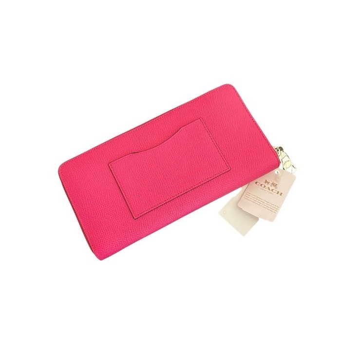 Coach Accordion Zip Wallet Crossgrain Leather Dahlia Pink Silver