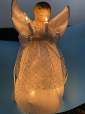 Elegant White & Lace Lighted Angel Tree Topper - 10 Lights
