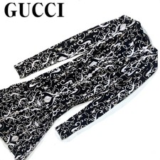 USED GUCCI LONG-SLEEVED, COLLARLESS, ALL-OVER PRINT RAYON DRESS WITH SKIRT, SI