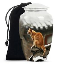 Orange Cat Burial Urns for Human Ashes Adult Men, Decorative Urn 10 Inch 
