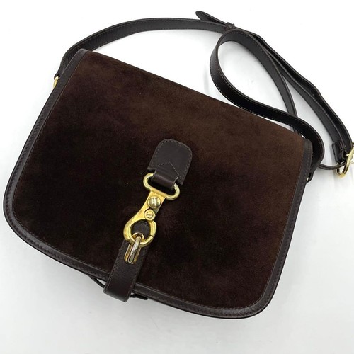 GUCCI Vintage Y2K Suede Leather Shoulder Crossbody Bag Dark Brown Gold  Auth - Picture 22 of 24